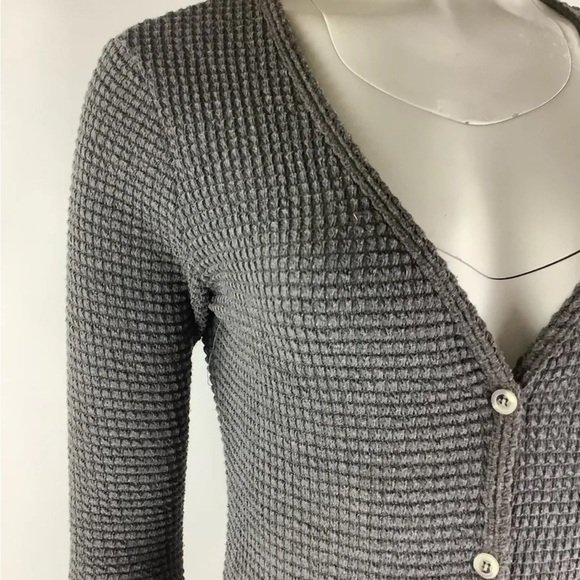 Anthropologie Sz S Thermal Sweater Dress Gray Polyester Button Front V Neck - Picture 2 of 7